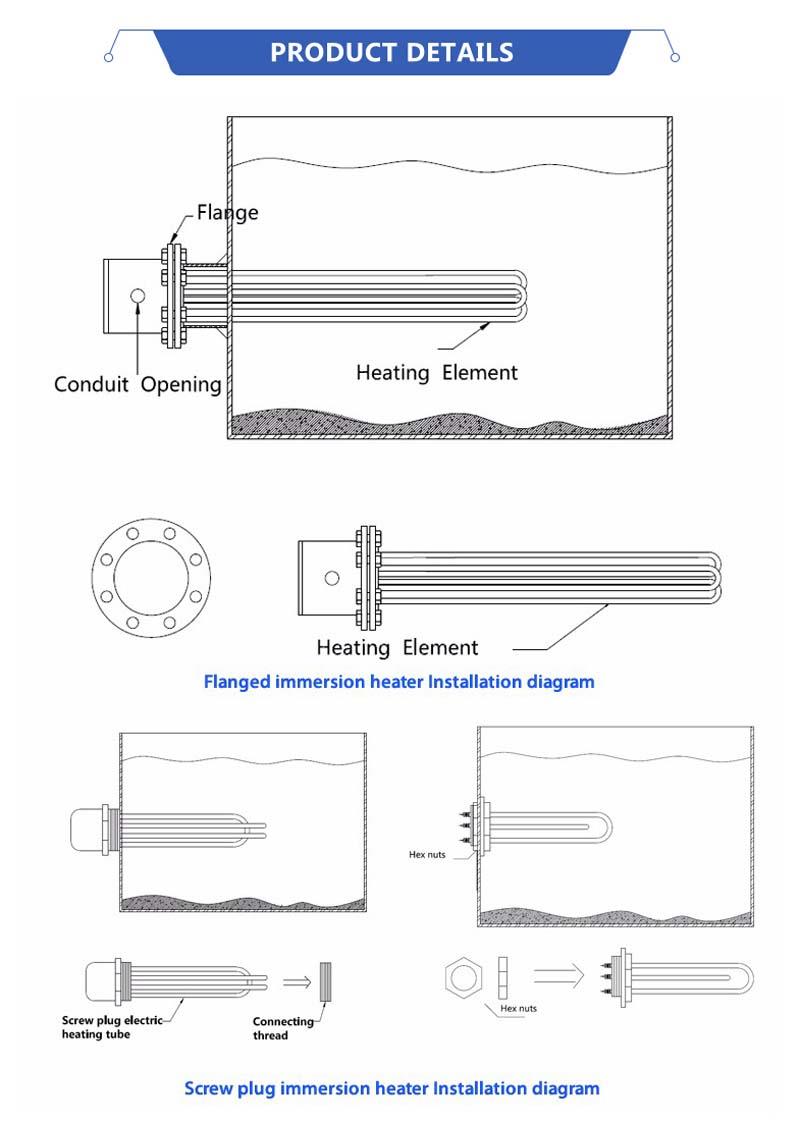 Industrial Submersible Immersion Oil Tank Heater Installation diagram